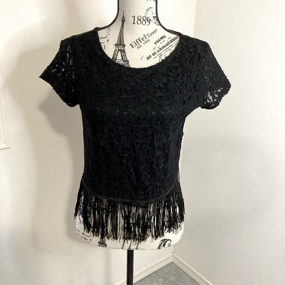 Divided Tops - Divided H & M women’s top black,lace,fringe Sz M